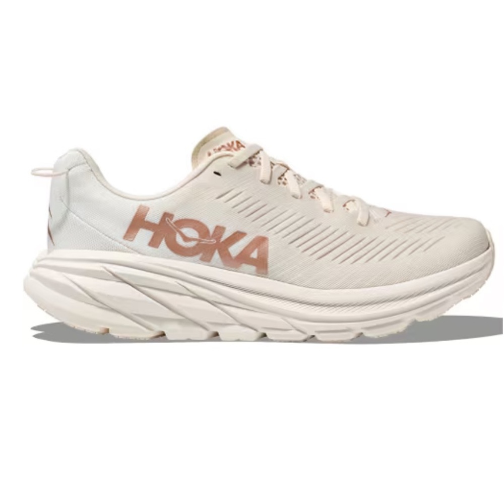 Hoka Rincon 3 Running Shoes in Eggnog/Rose Gold